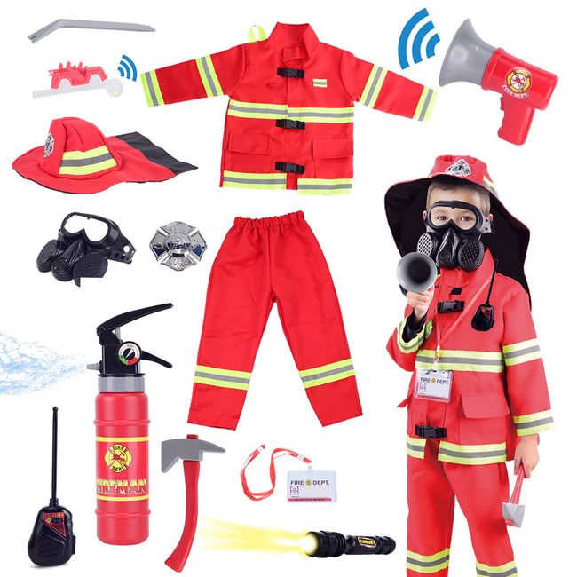 Lesheng space Fire Chief Costume with Toy Accessories, Firefighter Role Play Dress-Up Set, Pretend Fireman Outfit for Kids And Toddlers Ages 3+