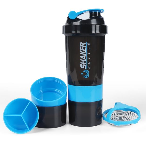 NATUREKIT Protein Shaker Bottle,16oz Gym Bottle with Mixing Ball and Storage, BPA Free Leak-Proof Secure Flip Cap,Workout Water Bottle for Smooth Shake and Pre Workout,Dishwasher Safe,Blue