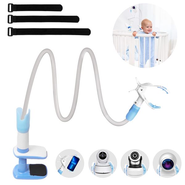 EXTFANS Baby Monitor Holder, Baby Monitor Stand with 3 Straps, No Drilling, Flexible Adjustable Camera Mount, Universal Monitor Shelf, Compatible with Most Baby Cot Monitors Camera (Blue)