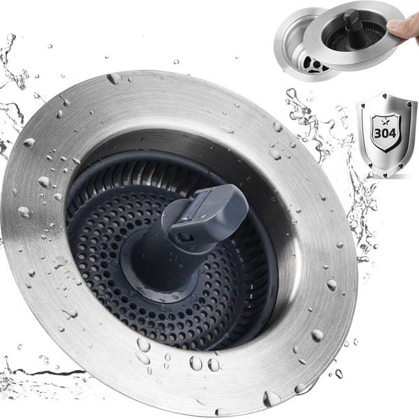 Stainless Steel Kitchen Sink Drain Strainer Stopper Kits, Clog-Free Basket Sink