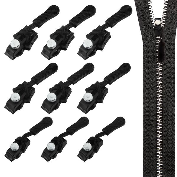 SMCEHEYA 9 PCS Zip Repair Kit 3 Sizes Replacement Zipper Puller Instant Fixer Zip Replacement Zip Slider for Backpacks Coats Jacket Luggage Sewing and Supplies(Black)