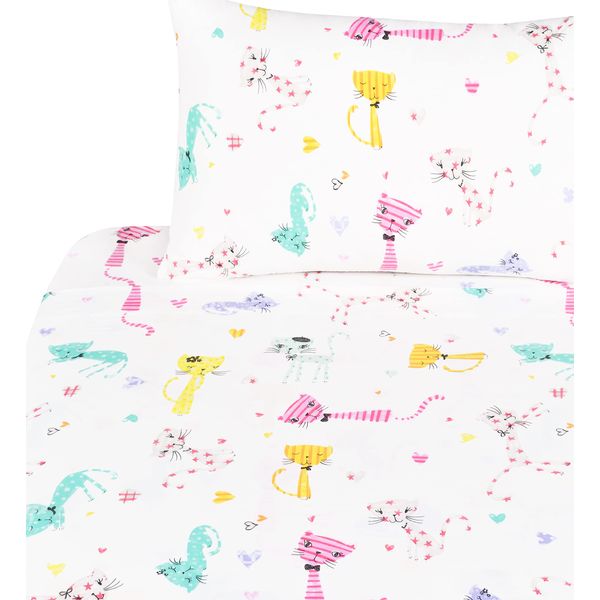 Scientific Sleep Kitty Cats Cute Fun Soft Sheets Set Twin, Fitted Sheet with 14" Inch Deep Pocket, 100% Microfiber Polyester Bedding Sheet Set for Boys Teen Kids Gift (Twin, 6)