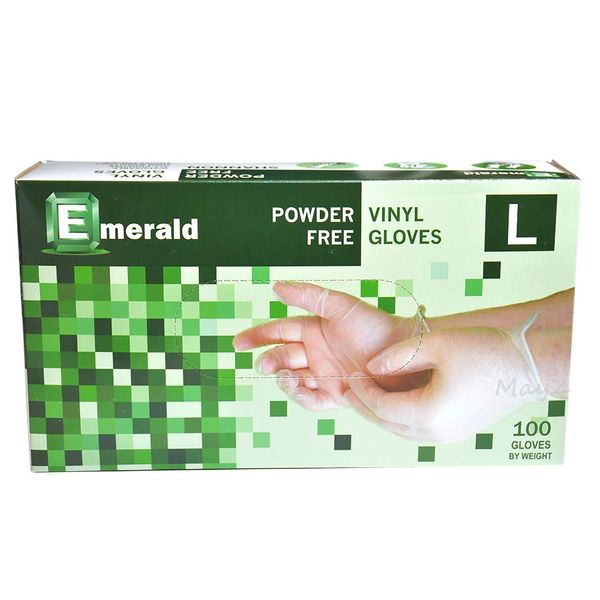 Emerald Shannon Powder Free Vinyl Gloves - Large. Pack 100 Gloves