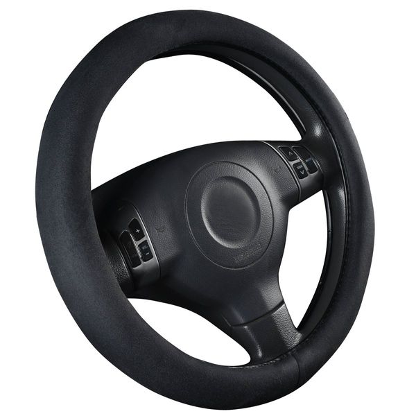 CAR PASS Black Faux Suede 14.5-15 Inch Memory Foam Steering Wheel Covers Breathable Anti-Slip Odorless Steering Wheel Universal Fit for Men Women