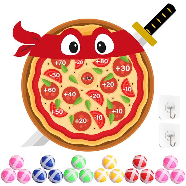 WinnerWhy Pizza Party Game Turtle Party Favors 24 x 22 Pizza Dart Board with 18 Sticky Balls Toys Turtles Themed Game Video Birthday Party Supplies Party Decoration Birthday Gift for Boys Girls