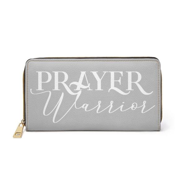 Womens Wallet, Zip Purse, Light Grey & White Prayer Warrior - One size