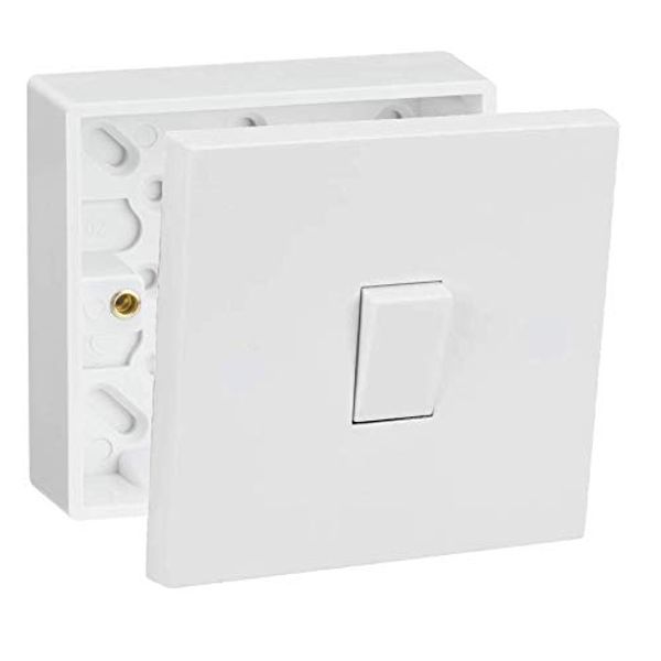 SHP Electrical® 10A Single One Gang Two Way Light Switch & Premium Single Surface Mount 25mm Pattress Box 1 Gang Set Electrical Switch