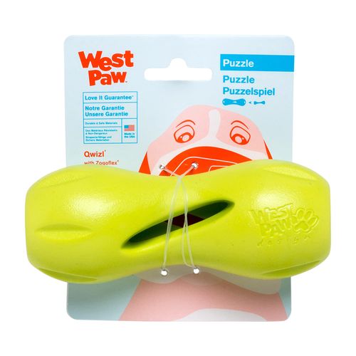 WEST PAW Zogoflex Qwizl Dog Puzzle Treat Toy – Interactive Chew Toy for Dogs – Brightly-Coloured Dog Enrichment Toy for Aggressive Chewers, Fetch, Catch, (green, Small)