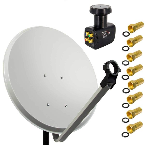 Premium X Satelliten-Komplettanlage 80cm Satellitenschüssel Aluminium Hellgrau Satellitenantenne Quad LNB F-Stecker SAT 4 Teilnehmer