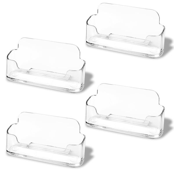 DMFLY Business Card Holder for Desk - 4 Pack Acrylic Business Card Holder Stand Display Plastic, Desktop Business Card Holders for Exhibition, Home & Office, Fits 30-50 Business Cards