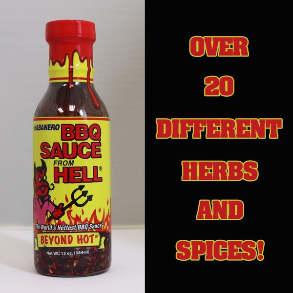 Habanero Spicy BBQ Sauce From Hell - 13 oz. - Premium Gourmet Spicy Hot Habanero Sauce for Chicken Wings and Ribs on the BBQ Grill – Warning - Try if you Dare!