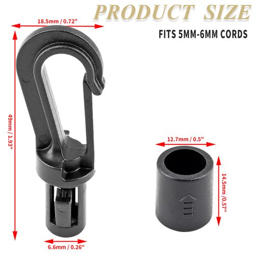 LifCratms 12Pcs Bungee Shock Cord End Hooks, Black Plastic Shock Cord End Snap Hooks for 1/4 Inch Diameter Cord Rope