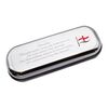 Chromed Pen Case Box with England Wave Flag Design, Personalised Engraved Message Option