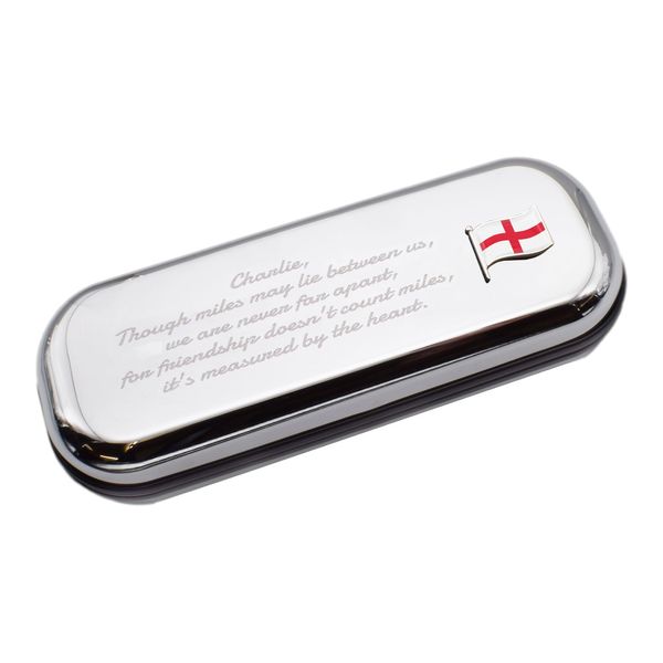 Chromed Pen Case Box with England Wave Flag Design, Personalised Engraved Message Option