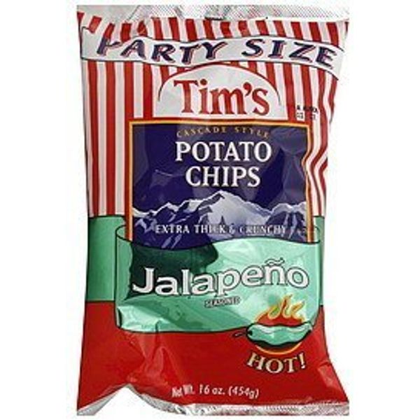 Tim's Potato Chips, Cascade Style, Jalapeno Seasoned, Party Size, 16oz Bag (Pack of 2)