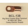 10 Bare Battery BIG COPPER LUG Ring Terminal Connectors #1 Wire Gauge 3/8" Stud