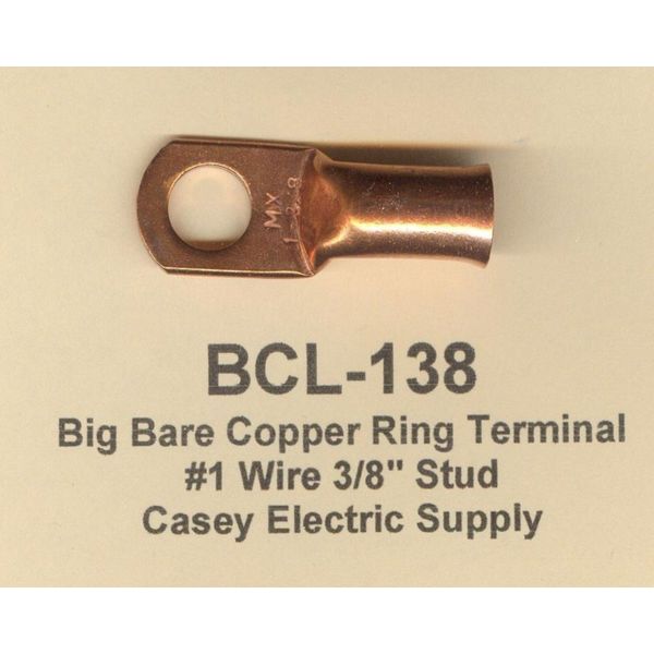 10 Bare Battery BIG COPPER LUG Ring Terminal Connectors #1 Wire Gauge 3/8" Stud