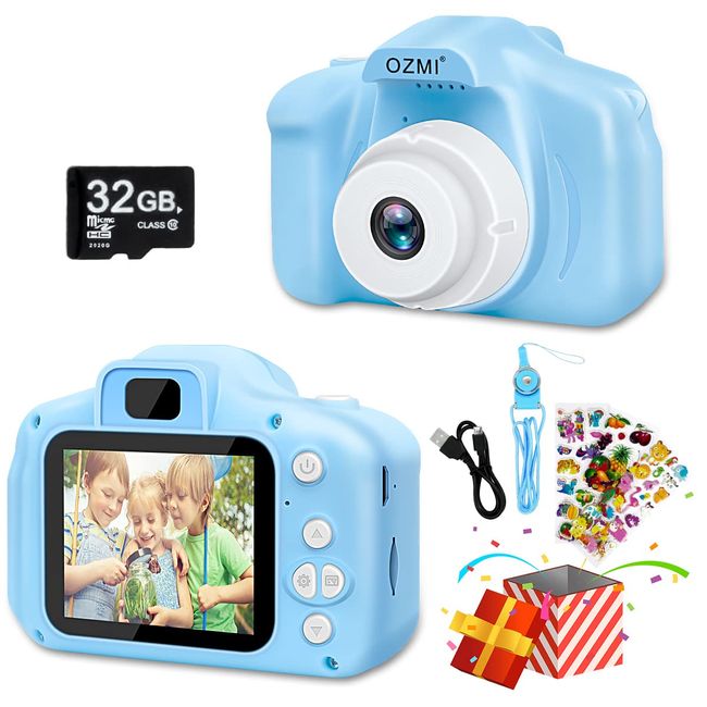 OZMI Upgrade Kids Camera for Boys, Christmas Birthday Gift for Boys Age 3-12, 2 Inch HD Video Digital Cameras for Kids Toddler, Toy for 3 4 5 6 7 8 9 10 Year Old Boy with 32GB SD Card - Blue