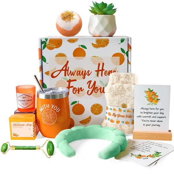 CORALMEE Care Package for Women - Get Well Gifts with Orange Fruit Themed, Thinking of You Gifts with Care & Concern Card Set, Perfect Self Care Gifts for Her, Mom, Sister, Girlfriend, Coworker, Wife