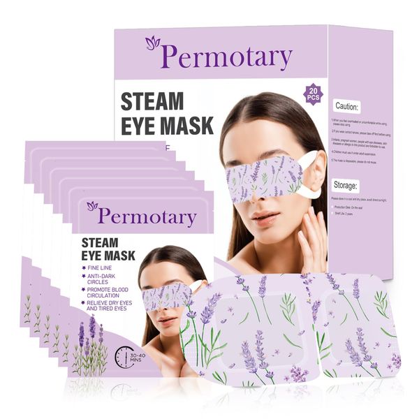 Ruzzut 20 Packs Steam Eye Masks for Dry Eyes and Puffiness,Disposable Heated Eye Mask Warm Compress for Eyes,Relief Eye Fatigue Hot Sleep Mask for Men Women,Lavender