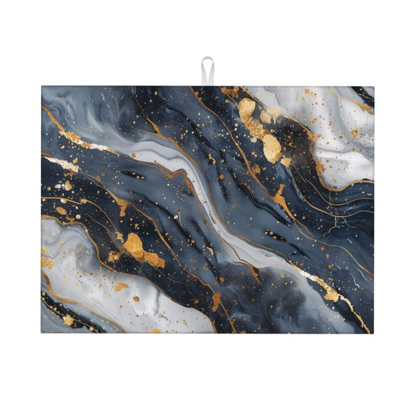 Absorbent Dish Drying Mat For Kitchen Counter, Blue Marble Microfiber Dish Drying Pad, Kitchen Gadgets For Easy Clean Multi-Use