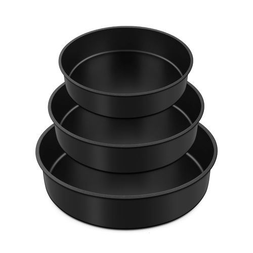E-far Cake Pan Set of 3 (6 inch/8 inch/9½ inch), Nonstick Round Baking Cake Pans for Tier Birthday Wedding Cake, Stainless Steel Core & Non-Toxic Coating, 2 Inch Deep (Black)