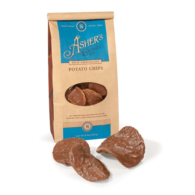 Asher's Chocolate Company, Delicious Chocolate Covered Potato Chips, Made from the Finest Kosher Chocolate, Family Owned Since 1892 (8.5oz, Milk Chocolate)