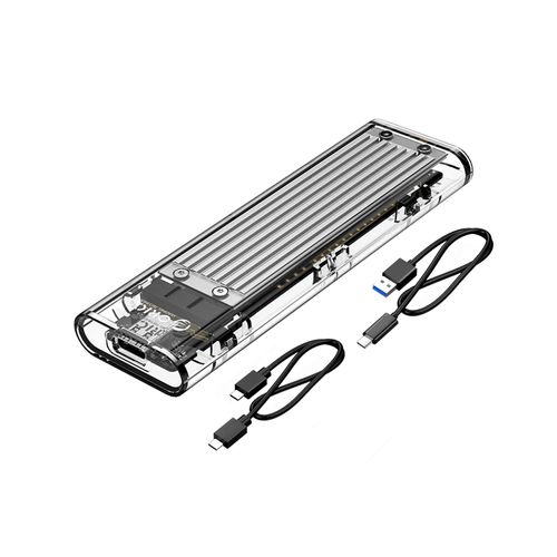 ORICO M.2 NVMe SSD Enclosure, USB-C Adapter USB 3.2 Gen2 (10Gbps), Transparent External M2 Enclosure for PCIe M-Key/B+M Key NVMe SSD 2230/2242/2260/2280, Silver -TCM2