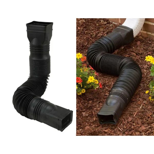 Expandable Flex Drain Downspout Extension 25-55″ Rain Pipe Spout Gutter, Black