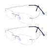 JoXiGo 2Pack Rimless Reading Glasses Super Lightweight Flexible Frame + Glasses Strap,Silver+3.0