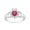 Sterling Silver Ruby Claddagh Ring - size J to V (V)