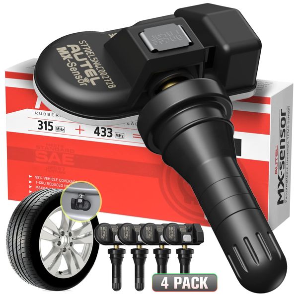 Autel TPMS Sensors MX-Sensor 2 in 1 TPS218 (315MHz + 433MHz) Press-in OE-Level Tire Pressure Monitoring System Sensor for 99% Main Vehicles SAE Standard J1205/J1206/J2657 (Rubber Stem Qty of 4)