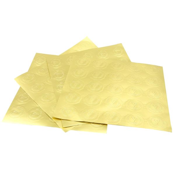 POFET 100 PCS Gold Wax Seal Self-Adhesive Stickers, Embossed Heart Envelope Sealing Stickers for Invitation Greeting Card Decoration