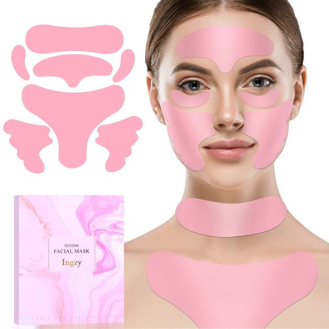 Ingzy 5-in-1 Reusable Silicone Wrinkle Patches Kit, Face & Forehead Wrinkle Patches Kit, Tape for Wrinkles Under Eyes, Face, Forehead, Facial Patches for Overnight