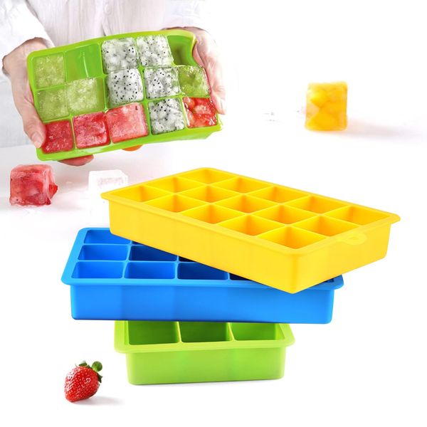 UHOUSEST Ice Cube Trays 3 Packs, BPA Free Ice Cube Trays Silicone, Silicone Ice Cube Moulds, Ice Trays for Freezer Silicone, Cubs Tray Best for Whiskey, Cocktail and Drink, Mix Colour