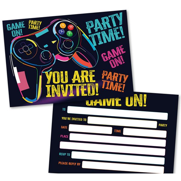 Absolutely Yours Party Invitations Pack of 36. Gaming themed invitation with matching envelopes. 120 x 172mm. Party Invites, Birthday Party Invitations. Designed and Printed in UK.