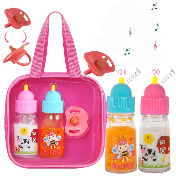 Exquisite Buggy My Sweet Baby Disappearing Talking Magic Bottles with Squeaking Tips. Sips and Giggles - Includes 2 Doll Bottles with Disappearing Milk and Juice - 2 Doll Pacifier and 1 Pacifier Clip