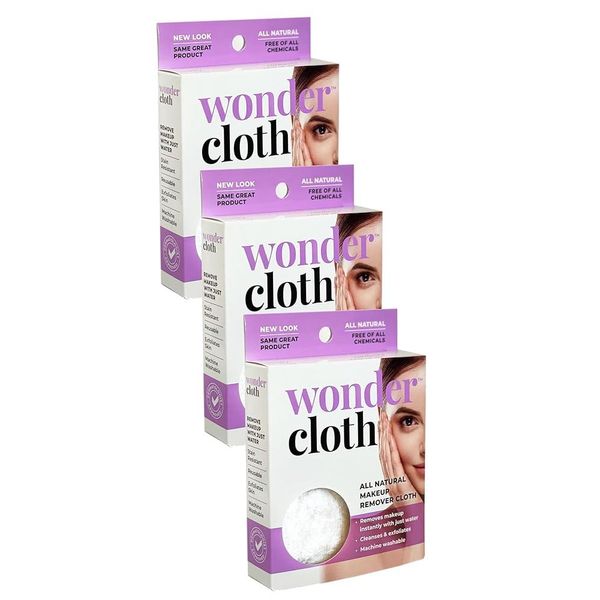 Wonder Cloth (3-pack) - Natural makeup remover cloths Cleanse and exfoliate to remove makeup with just water Machine washable