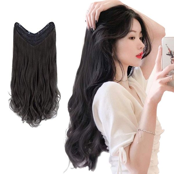 AISI HAIR Wig, Extensions, Curly, Black, U-Shaped, Half Wig, One-Touch, Long, Curly Hair, Clip, Women's, Loose and Soft