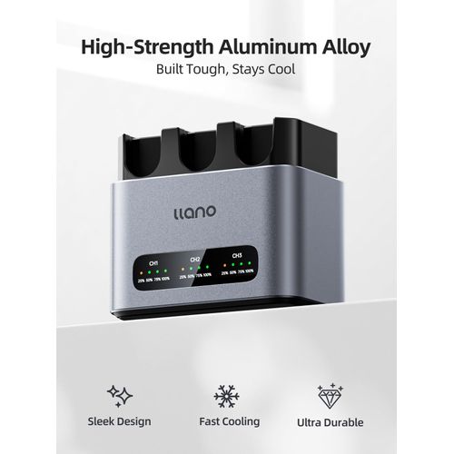 llano 3-Pack NP-W126S Batteries and 30W 3-Slot Fast Charger for Fujifilm X100VI X100V XT30II XM5 XT30 X100F XT3 XT2 XE4 XA7 X-PRO3 XT2, Heat Dissipation Aluminum Alloy Body, LED Display-Silver