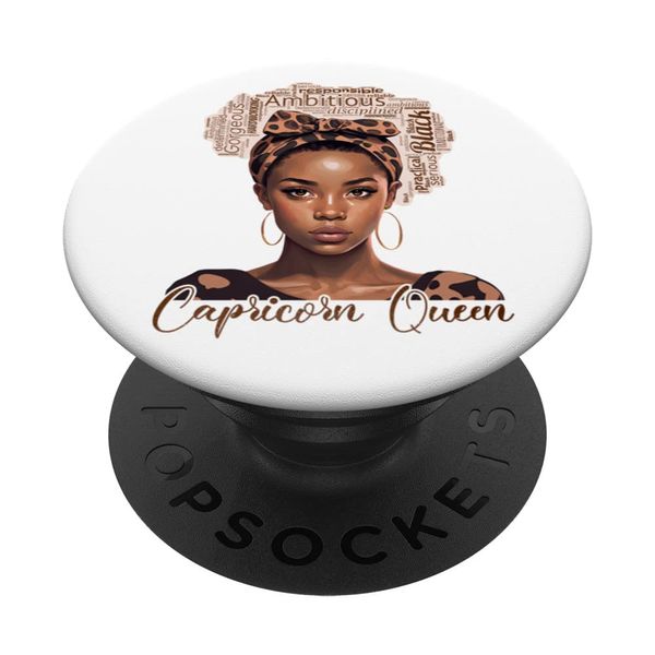 Capricorn Zodiac Sign Black Queen Melatonin Birthday Astrology PopSockets with Interchangeable PopGrip