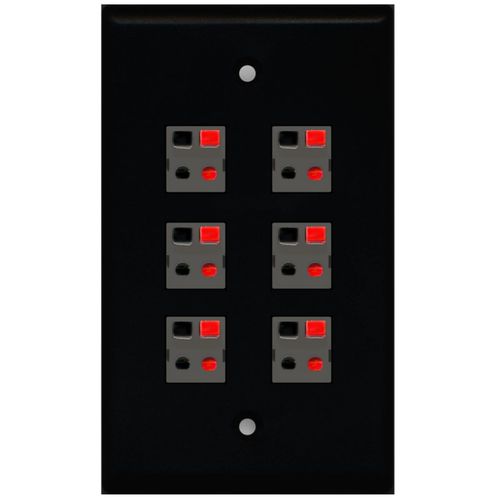 RiteAV 6 Port Speaker Jack Single Gang Wall Plate for Home Theater - Black