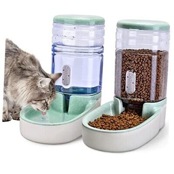 Automatic Dog Cat Feeder and Water Dispenser Gravity Food Feeder and Green