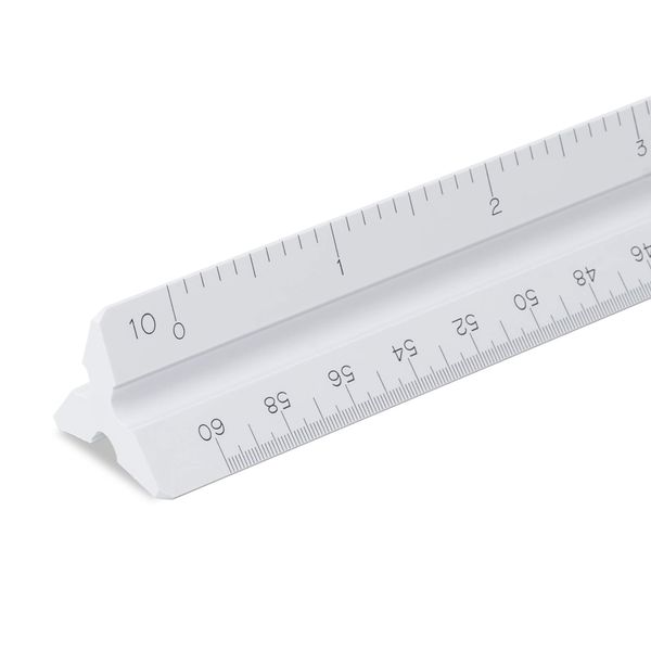 Pacific Arc Engineering Plastic Scale Ruler, Divided by: 10, 20, 30, 40, 50, 60 Part Scale Degrees, 12 inch