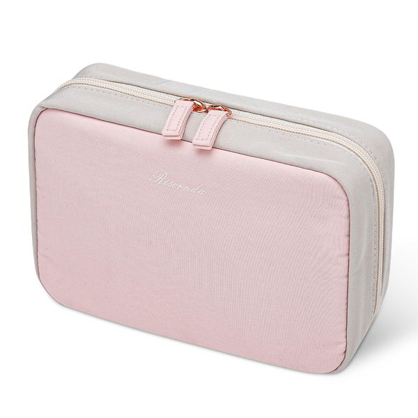 Risornda Makeup Pouch, Large Capacity, 8 Compartments, Travel Pouch, Waterproof, Lightweight, Cosmetics Pouch, Professional Use, Storage Case, Portable, Small Items, Cosmetic Pouch, Pink × light gray