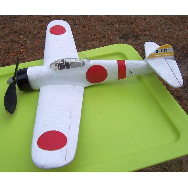 VINTAGE JAPANESE ZERO  A6M RUBBER FREE FLIGHT FOAM PLANE ASSEMBLED 19"