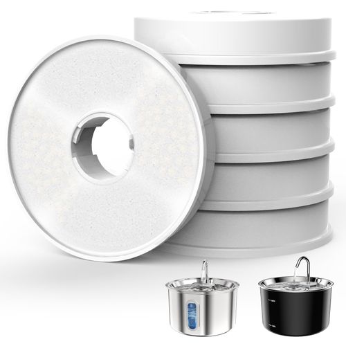 Vividorama Cat Water Fountain Filter, 6 Replacement Filters Pack for 3L/101oz Pet Water Fountain, 3-Stage Circulating Filtration System