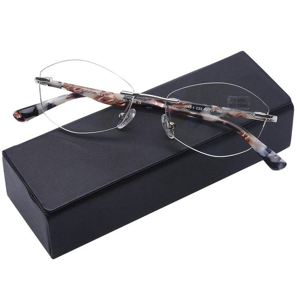 Rimless Computer Reading Glasses Women Fashion Designer Blue Light Blocking with UV400 Protect Clear Lens Pattern Frame Ladies Readers,3.5