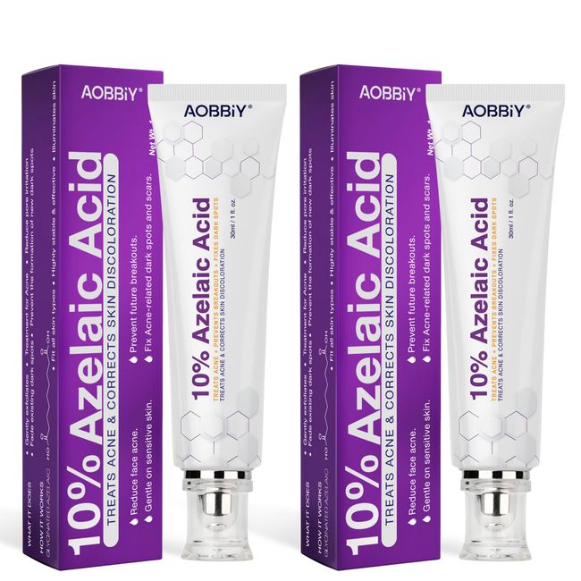 10% Azelaic Acid Cream: Acne Treatment - Acne Cream - Redness Relief for Face - Redness Reducing Skin Care , Fix Discoloration, Prevent Breakouts, Enhance Skin Tone 1 OZ (2 PACK)