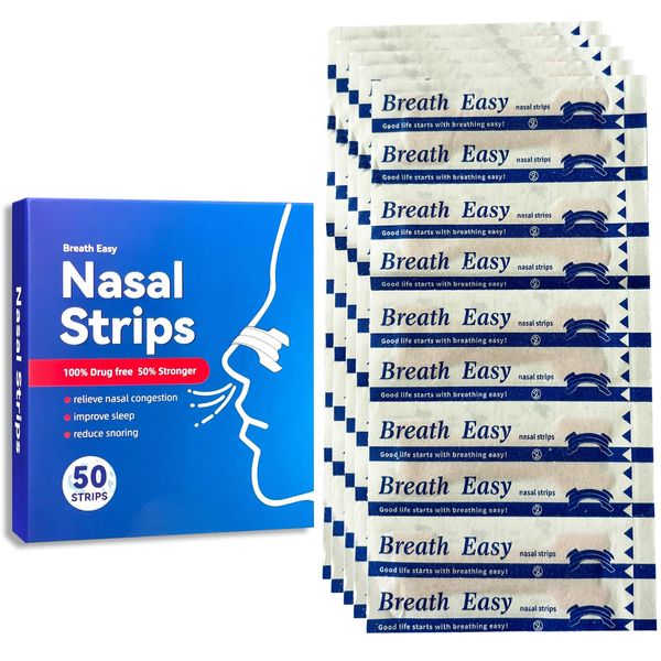 Nasal Strips, Nose Strips Anti Snoring Devices, Relieve a Blocked Nose Due to colds, Allergies, Snore Stopper for Sleep, Anti Snore Drug-Free,Easy-to-Tear Snore Strips,Snoring Aids for Men -50 Pieces